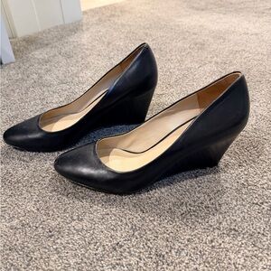 Via Spiga Black Leather Wedges